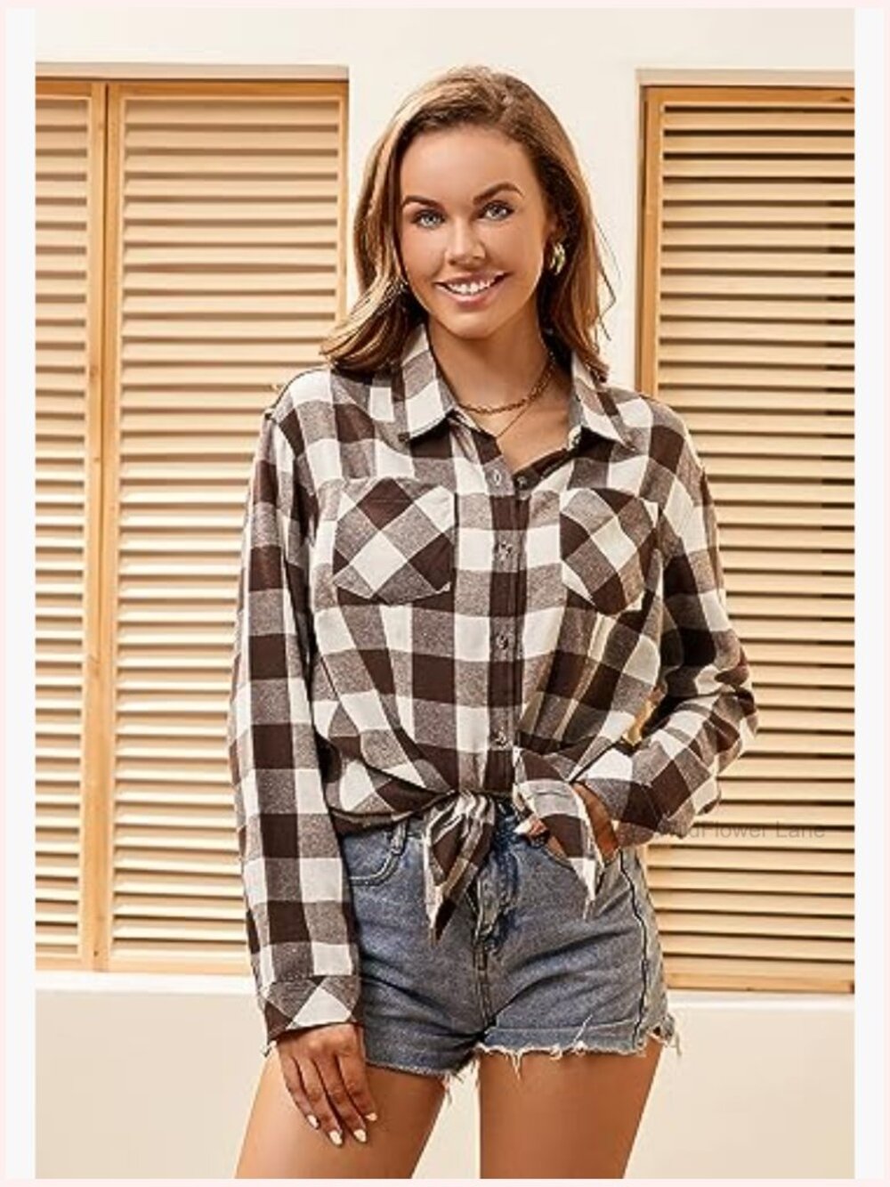Long Sleeve Button Down Plaid Flannel Shirt Casual Work Tops - Picture 5 of 6